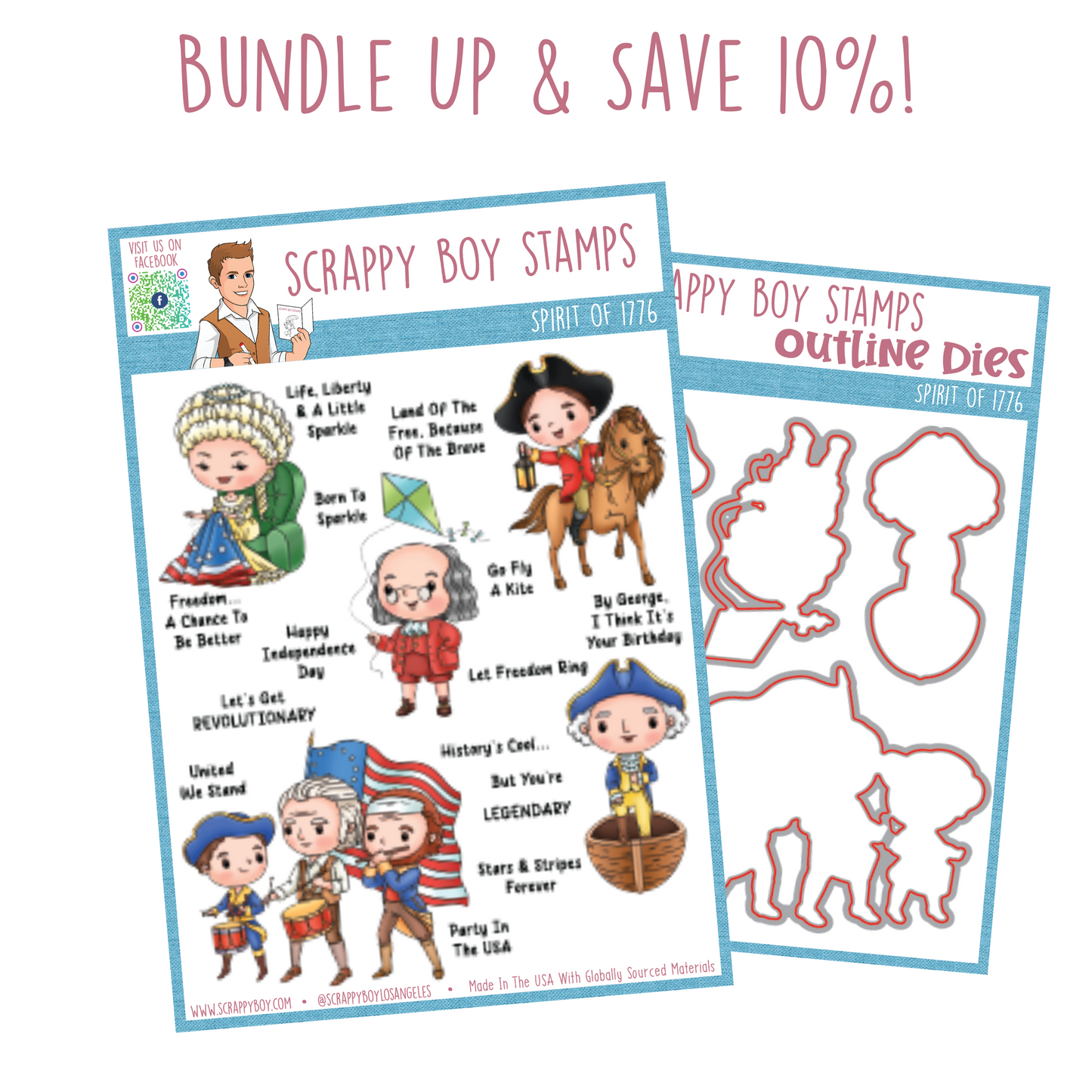 Bundle - Spirit of 1776 Stamp & Outline Dies Scrappy Boy Stamps