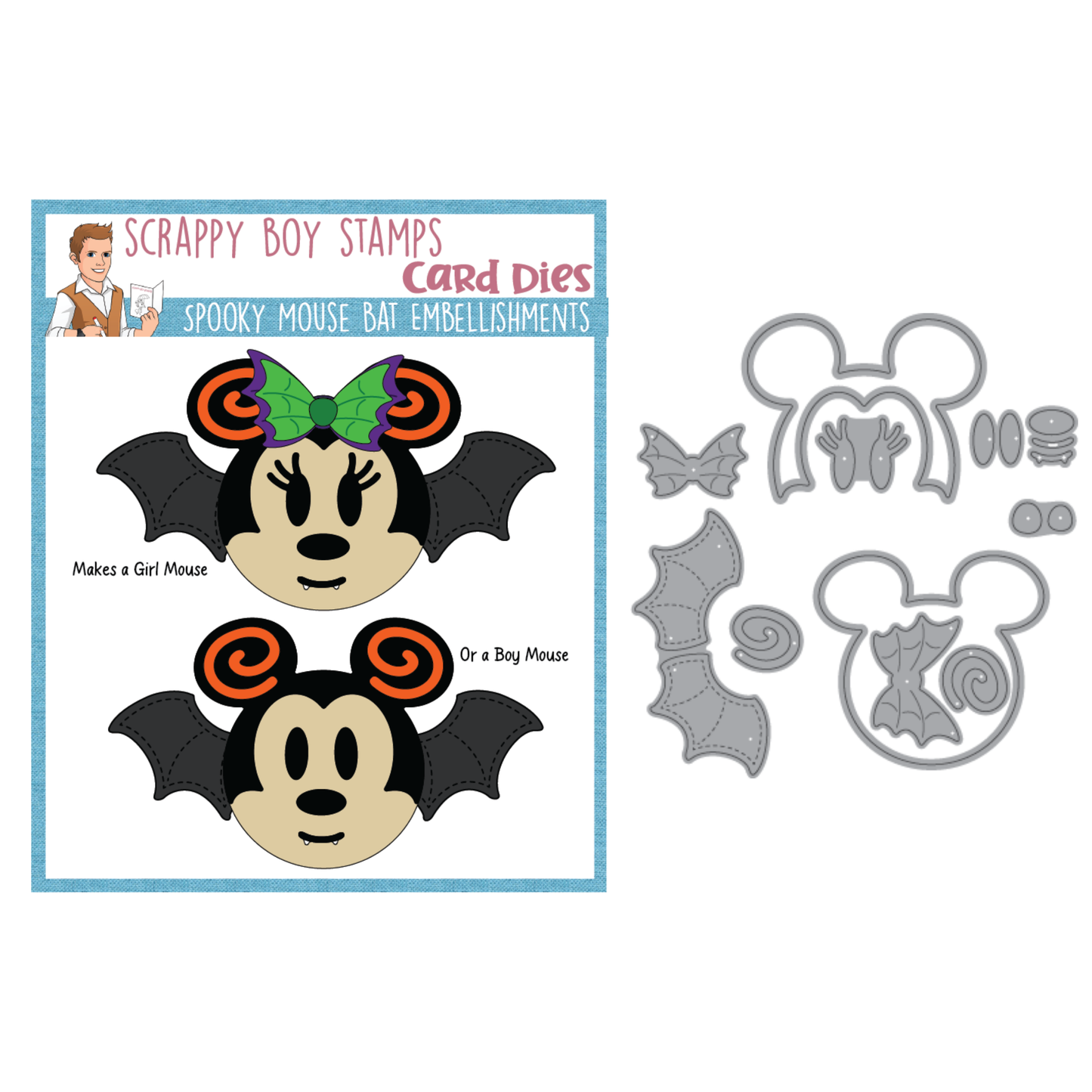 Spooky Mouse Bat Embellishments Die Set scrappyboystamps