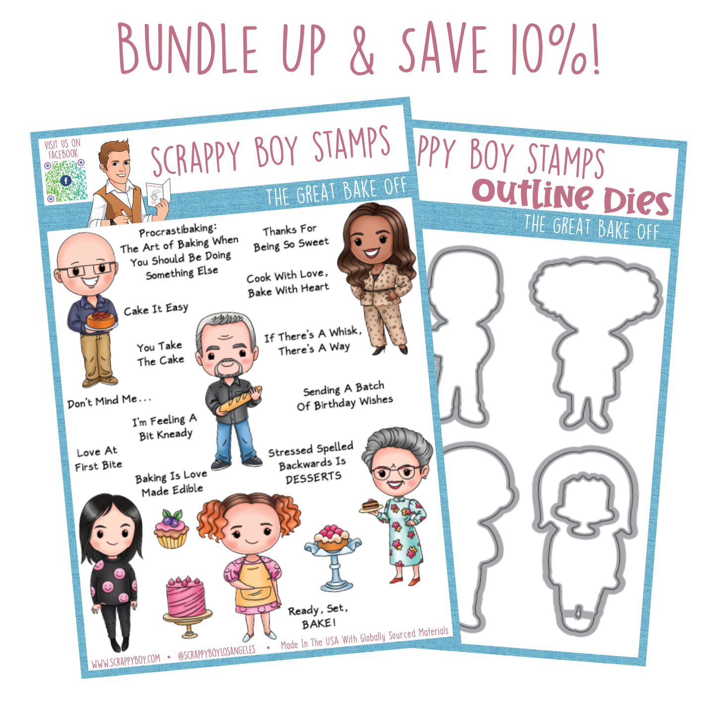 Bundle - The Great Bake Off Stamp & Outline Dies Scrappy Boy Stamps