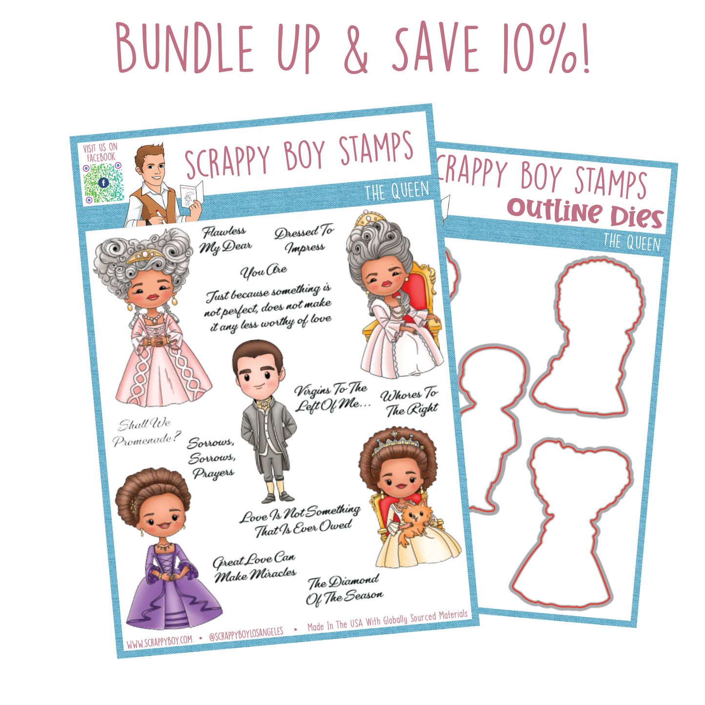 Bundle - The Queen Stamp & Outline Dies Scrappy Boy Stamps