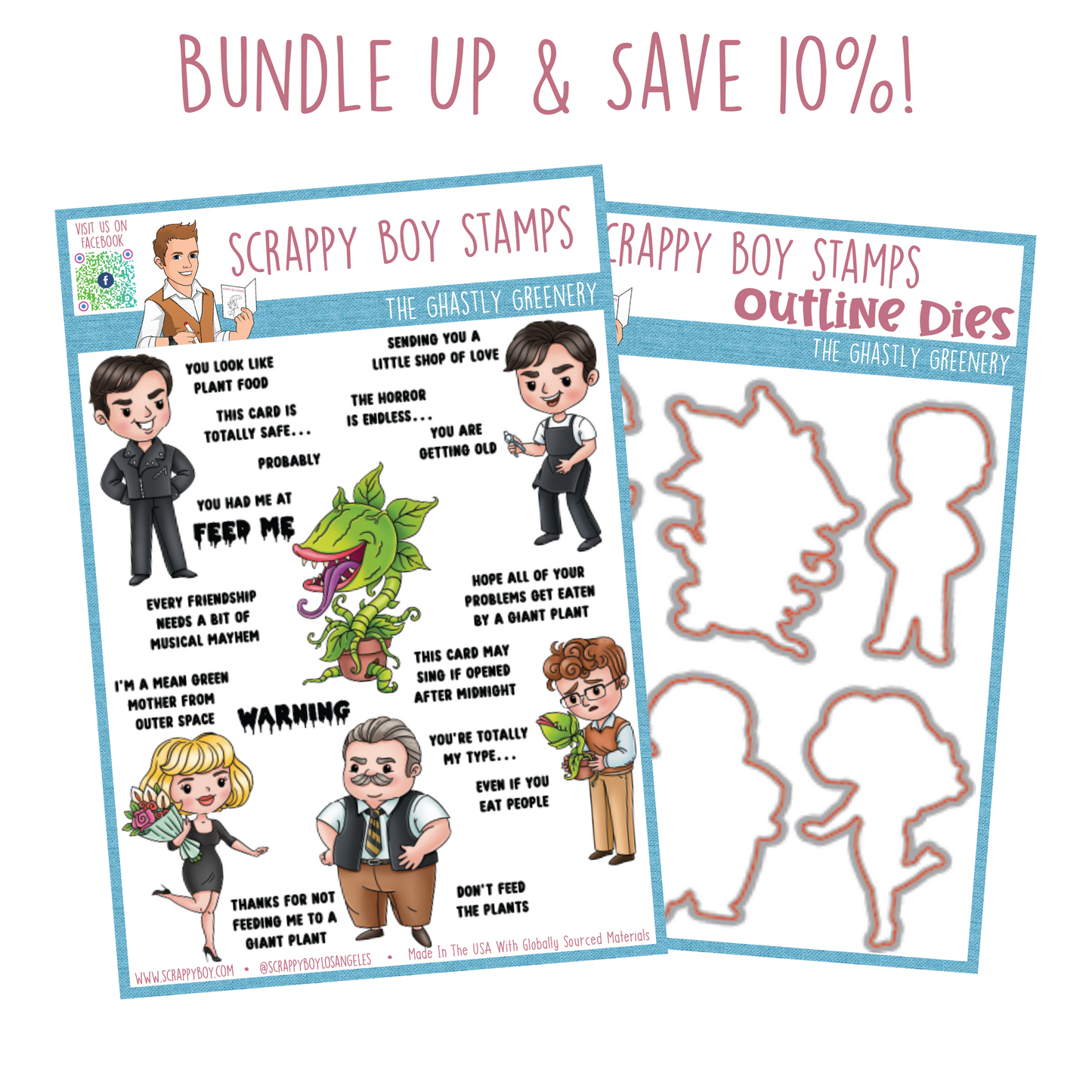 Bundle - The Ghastly Greenery Stamp & Outline Dies Scrappy Boy Stamps