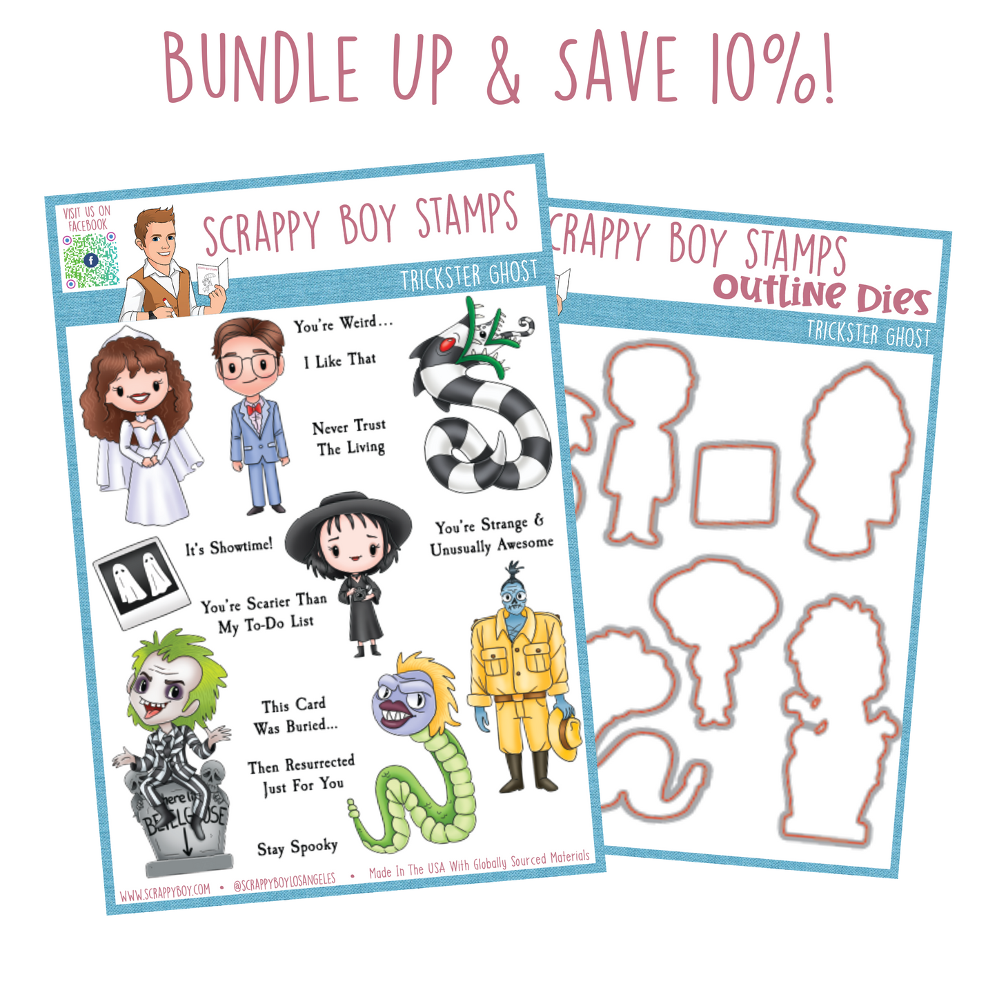 Bundle - Trickster Ghost Stamp & Outline Dies Scrappy Boy Stamps
