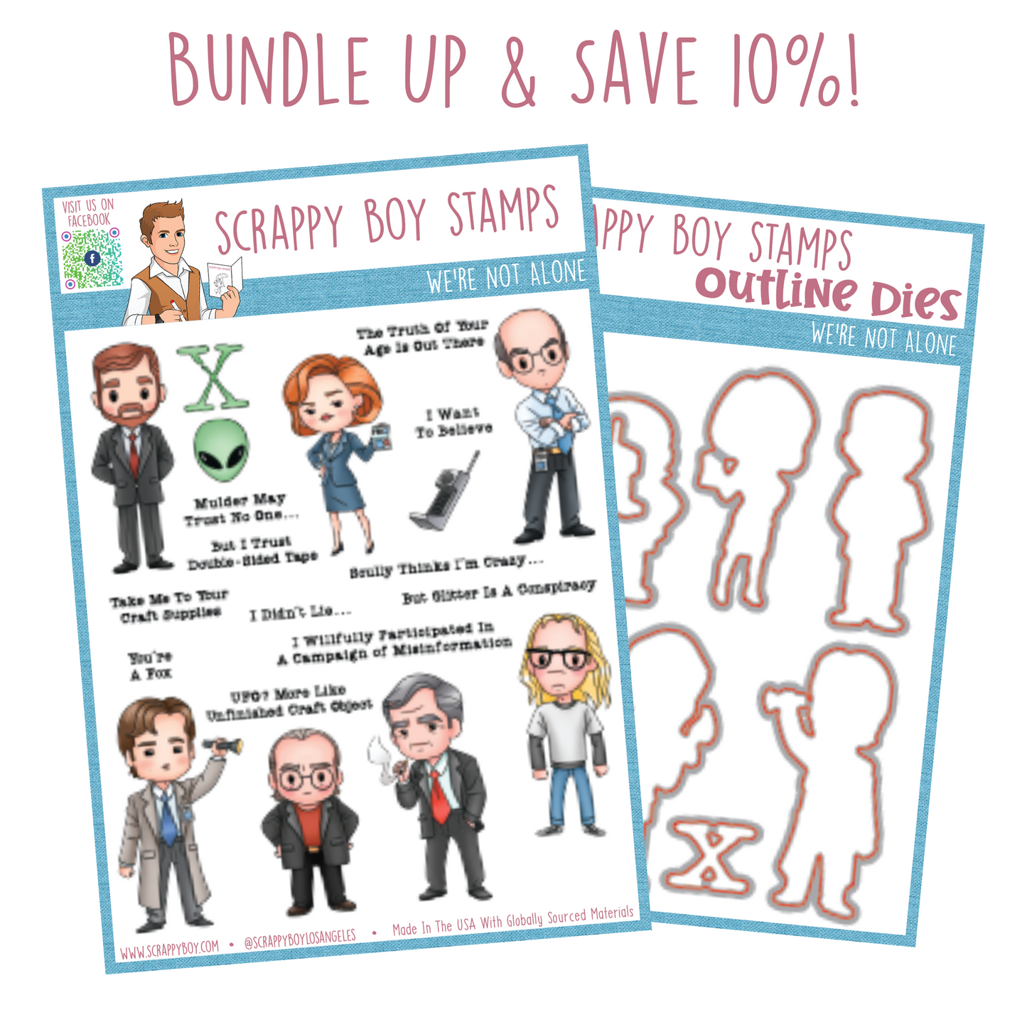 Bundle - We're Not Alone Stamp & Outline Dies Scrappy Boy Stamps