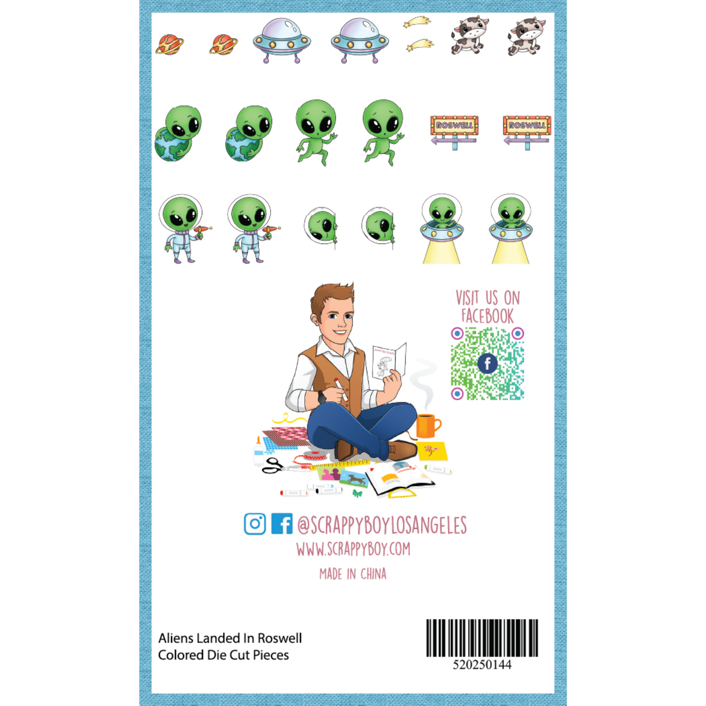 Aliens Landed in Roswell - Colored Die Cut Pieces Scrappy Boy Stamps