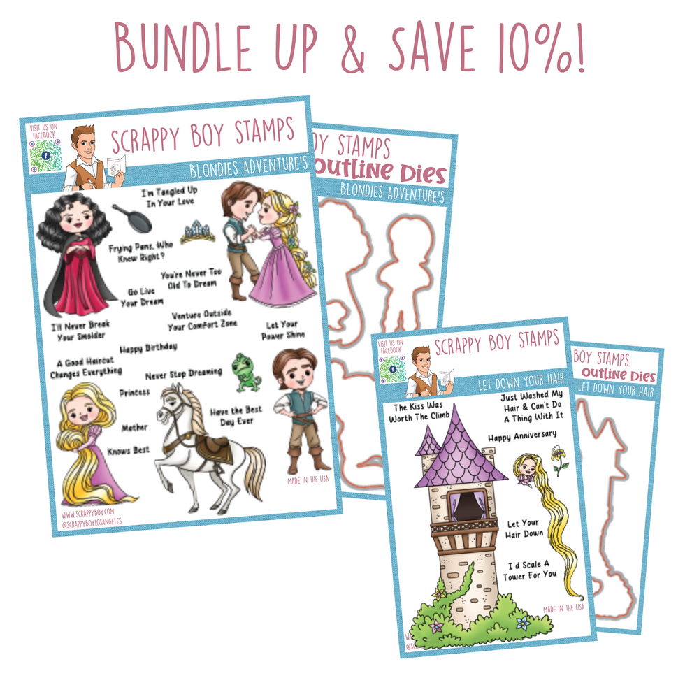 Bundle - Blondie's Adventures & Let Down Your Hair Stamps & Outline Dies scrappyboystamps