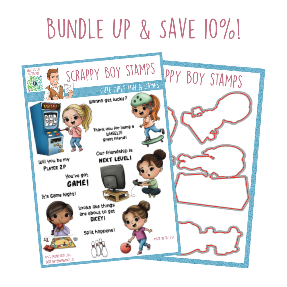 Bundle - Cute Girls Fun & Games Stamp & Outline Dies scrappyboystamps