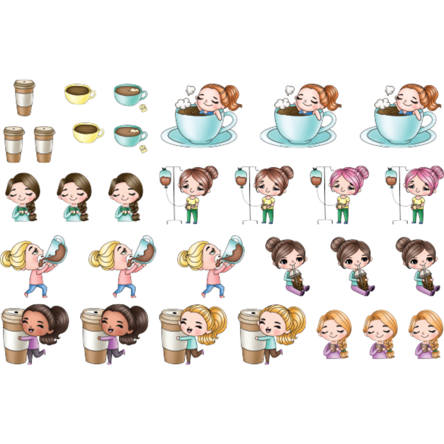 Cute Girls Coffee - Colored Die Cut Pieces Scrappy Boy Stamps