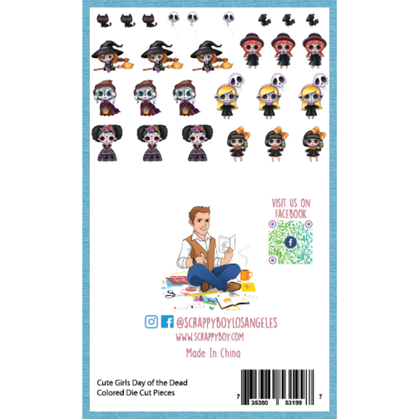 Cute Girls Day of the Dead - Colored Die Cut Pieces Scrappy Boy Stamps