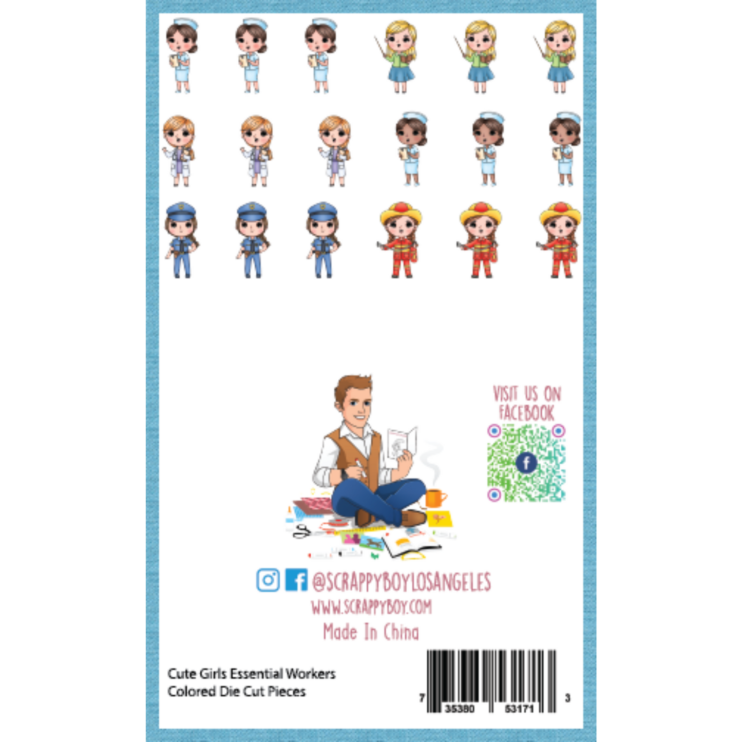 Cute Girls Essential Workers - Colored Die Cut Pieces Scrappy Boy Stamps