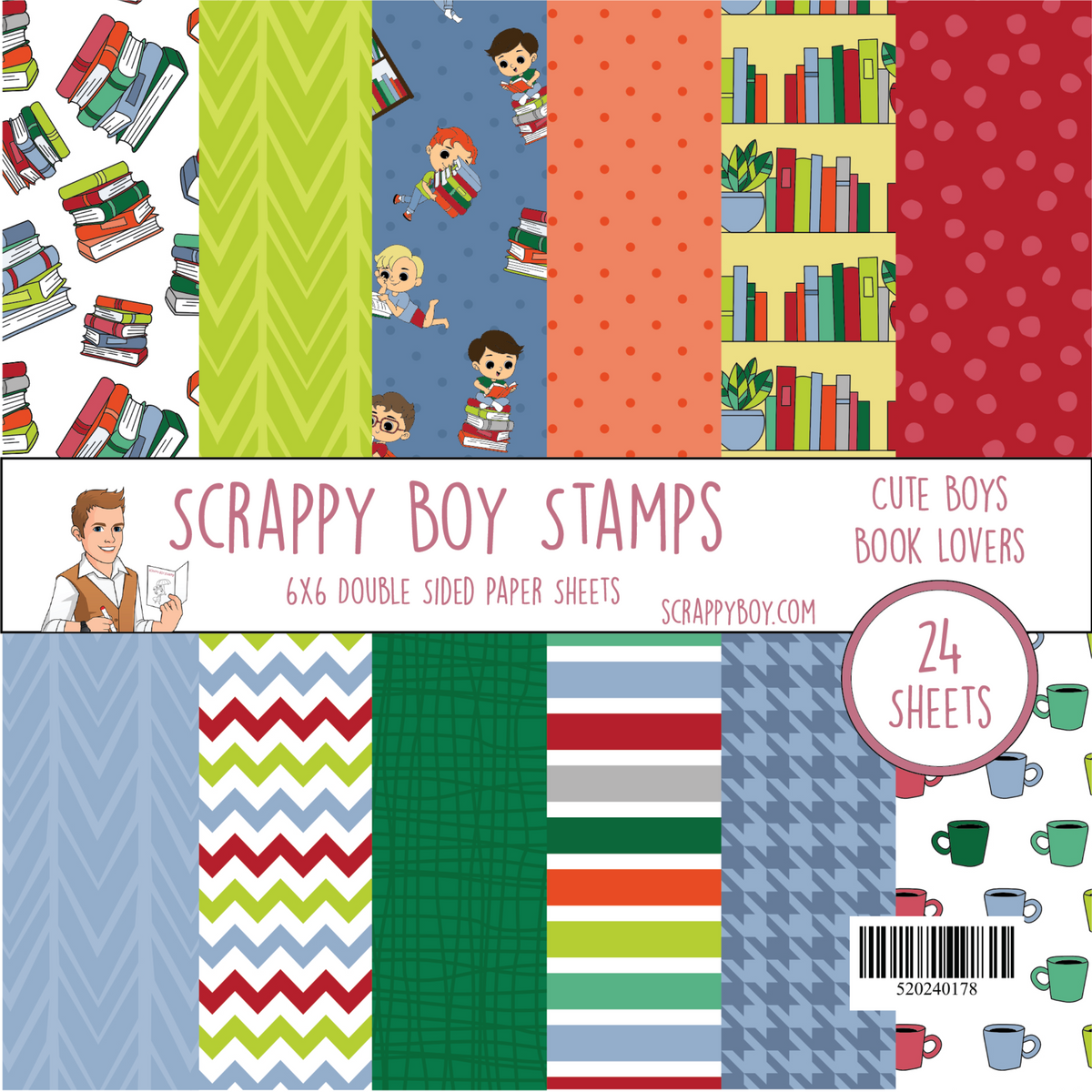 Cute Boys Book Lovers 6x6 Paper Pack - Scrappy Boy Stamps