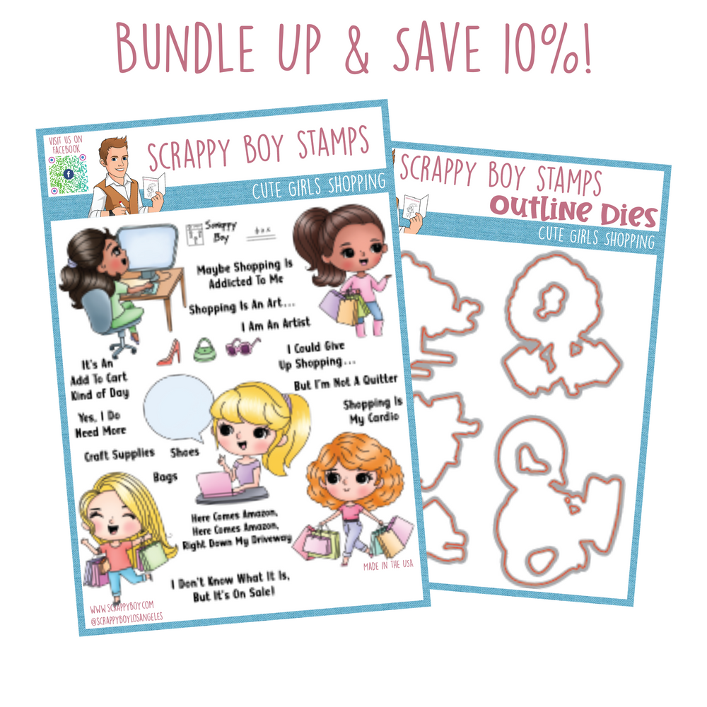 Bundle - Cute Girls Shopping Stamp & Outline Dies scrappyboystamps