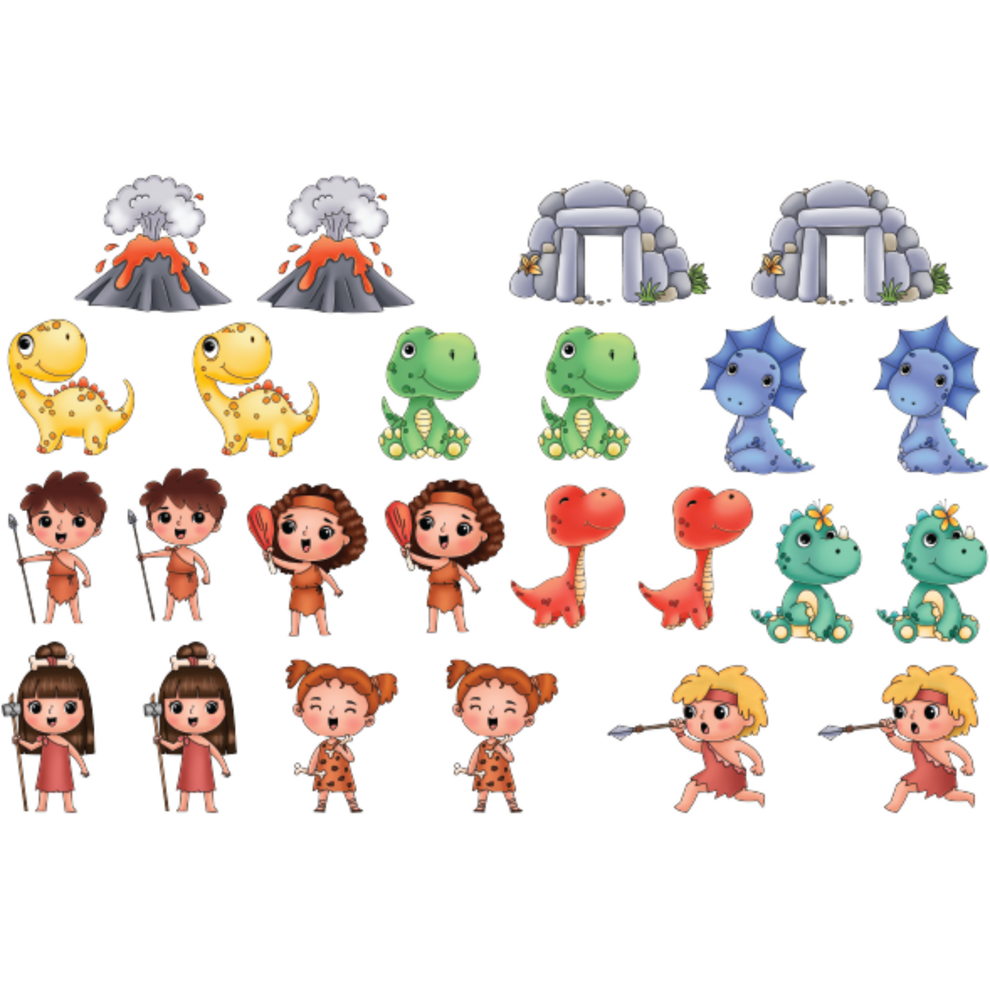 Cute Kids Prehistoric Cave Kids - Colored Die Cut Pieces Scrappy Boy Stamps