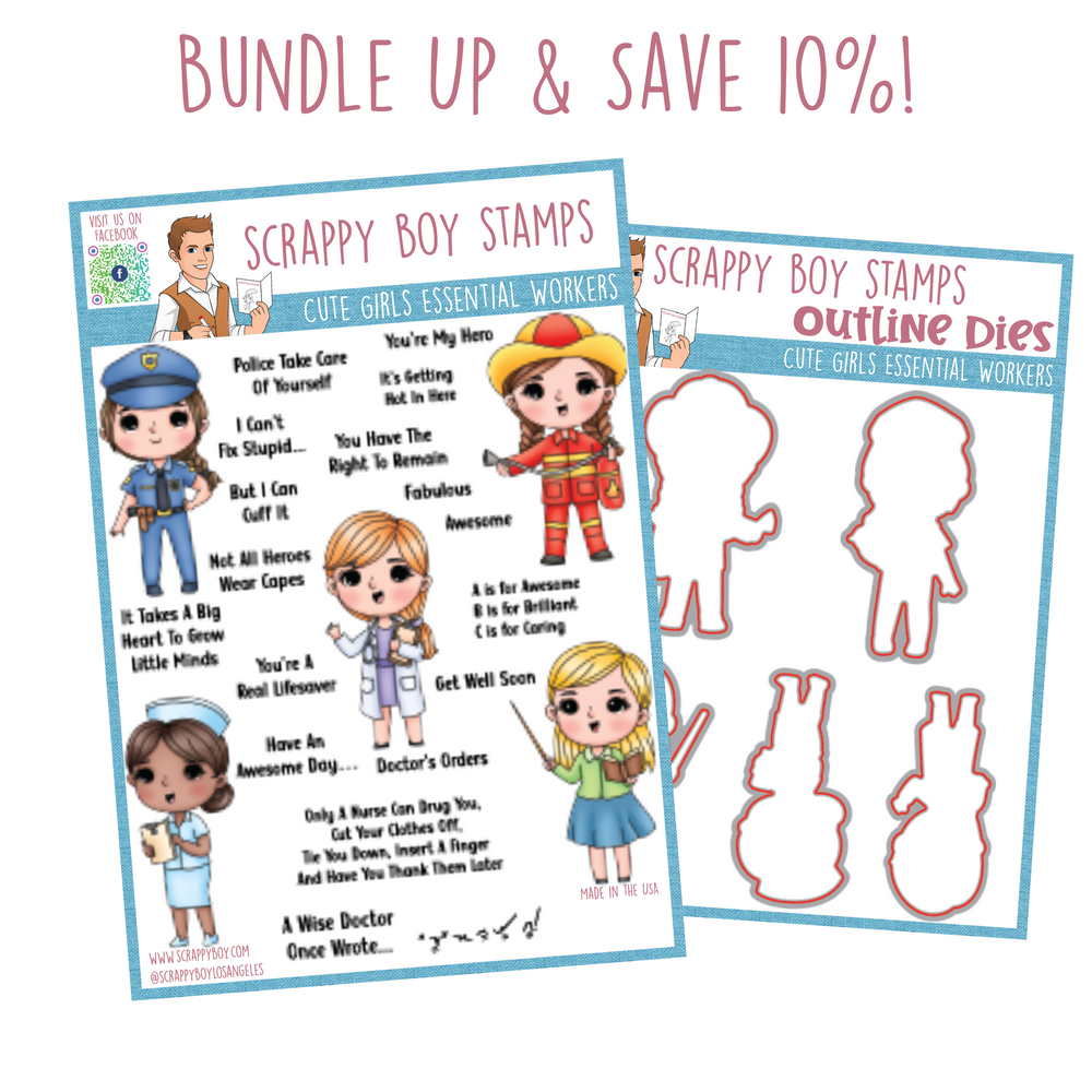 Bundle - Cute Girls Essential Workers Stamp & Outline Dies scrappyboystamps