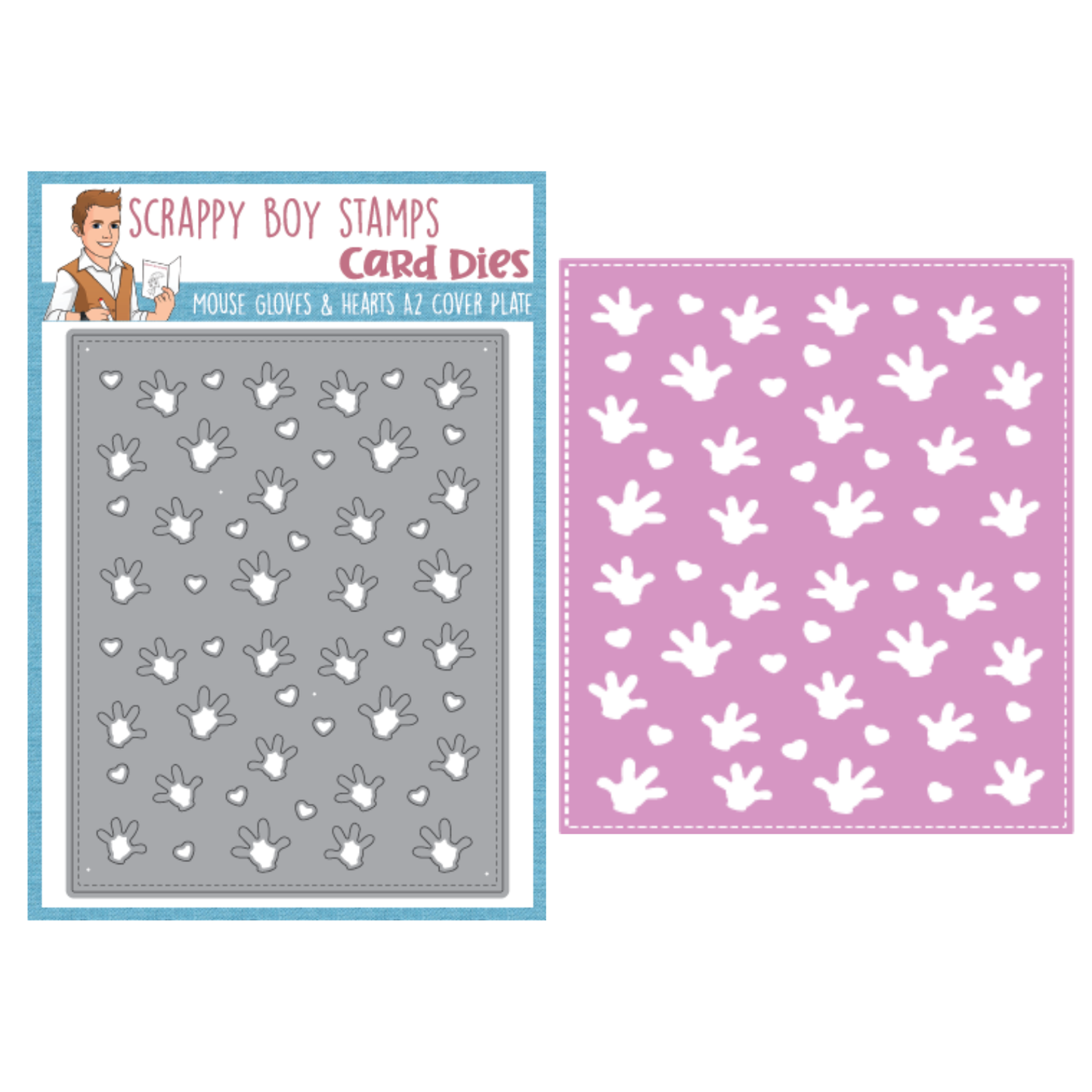 Mouse Gloves & Hearts A2 Cover Plate Die scrappyboystamps