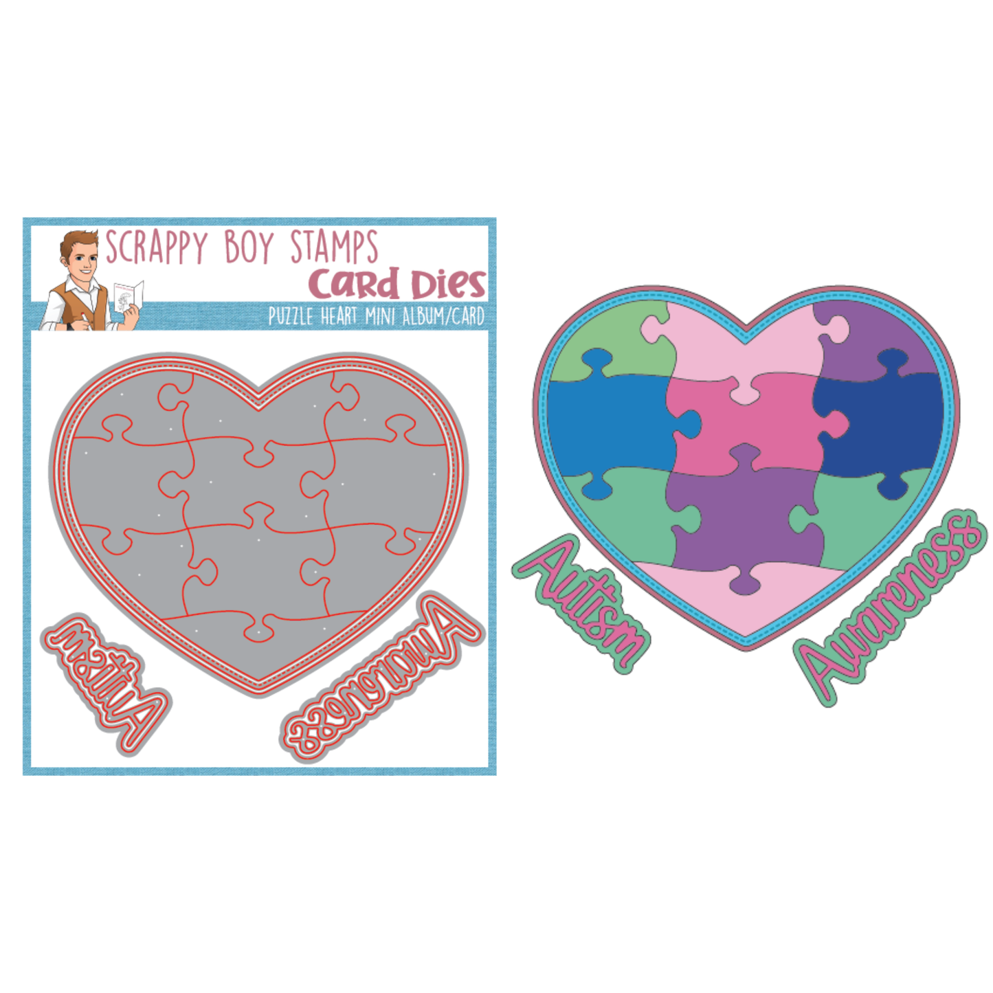 Puzzle Heart Mini Album/Card Die scrappyboystamps
