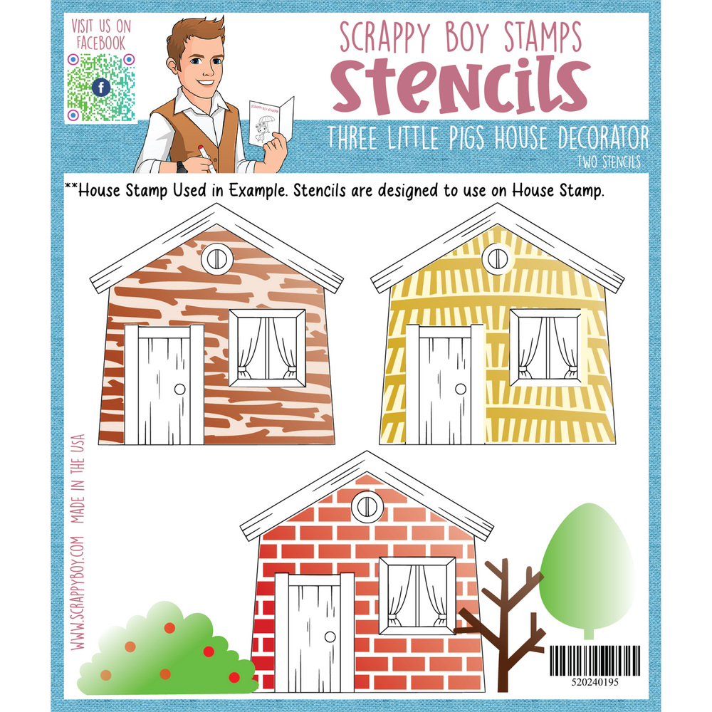 Three Little Pigs House Decorator Stencils - Scrappy Boy Stamps three-little-pigs-house-decorator-stencils-scrappy-boy-stamps