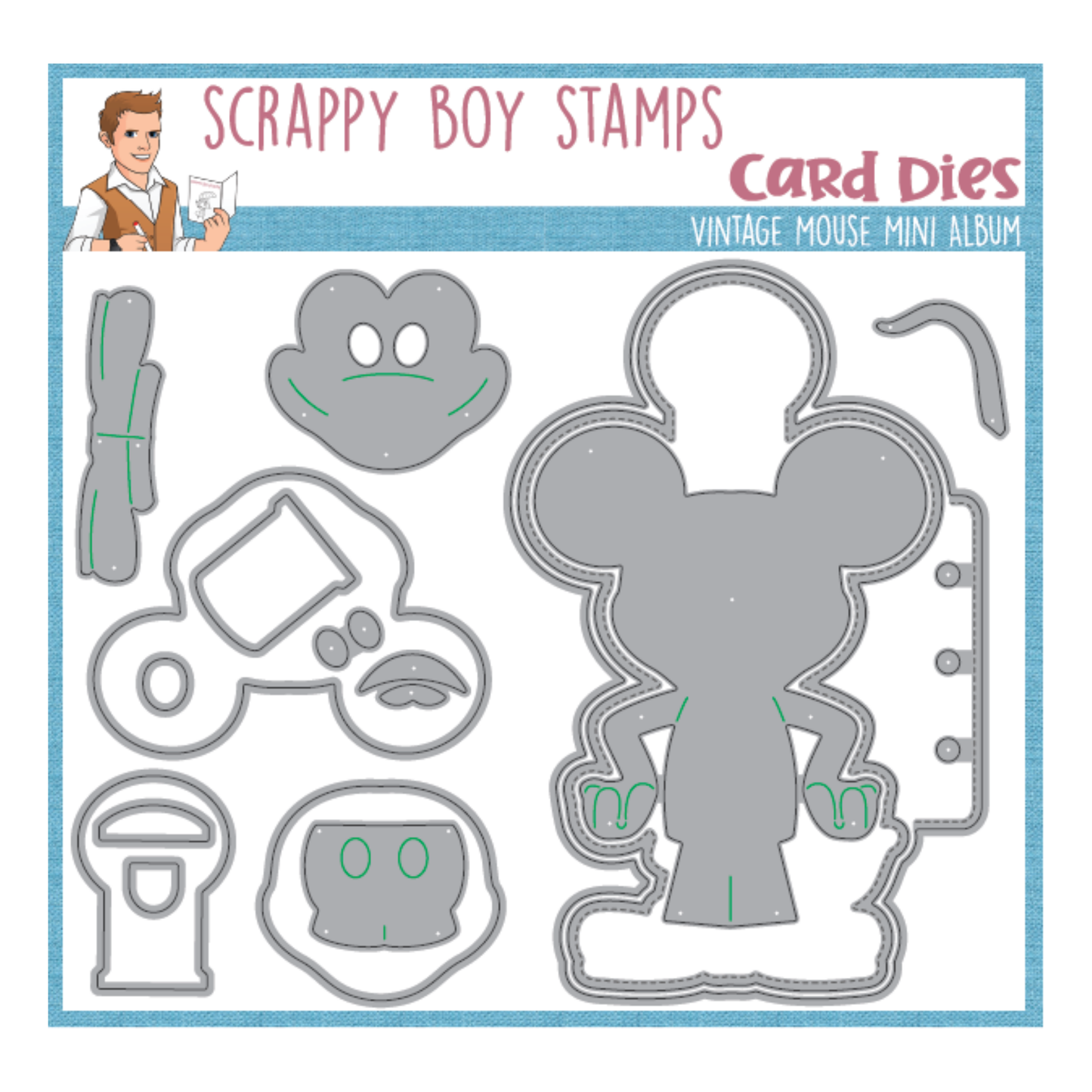 Vintage Mouse Mini Album Die Set scrappyboystamps