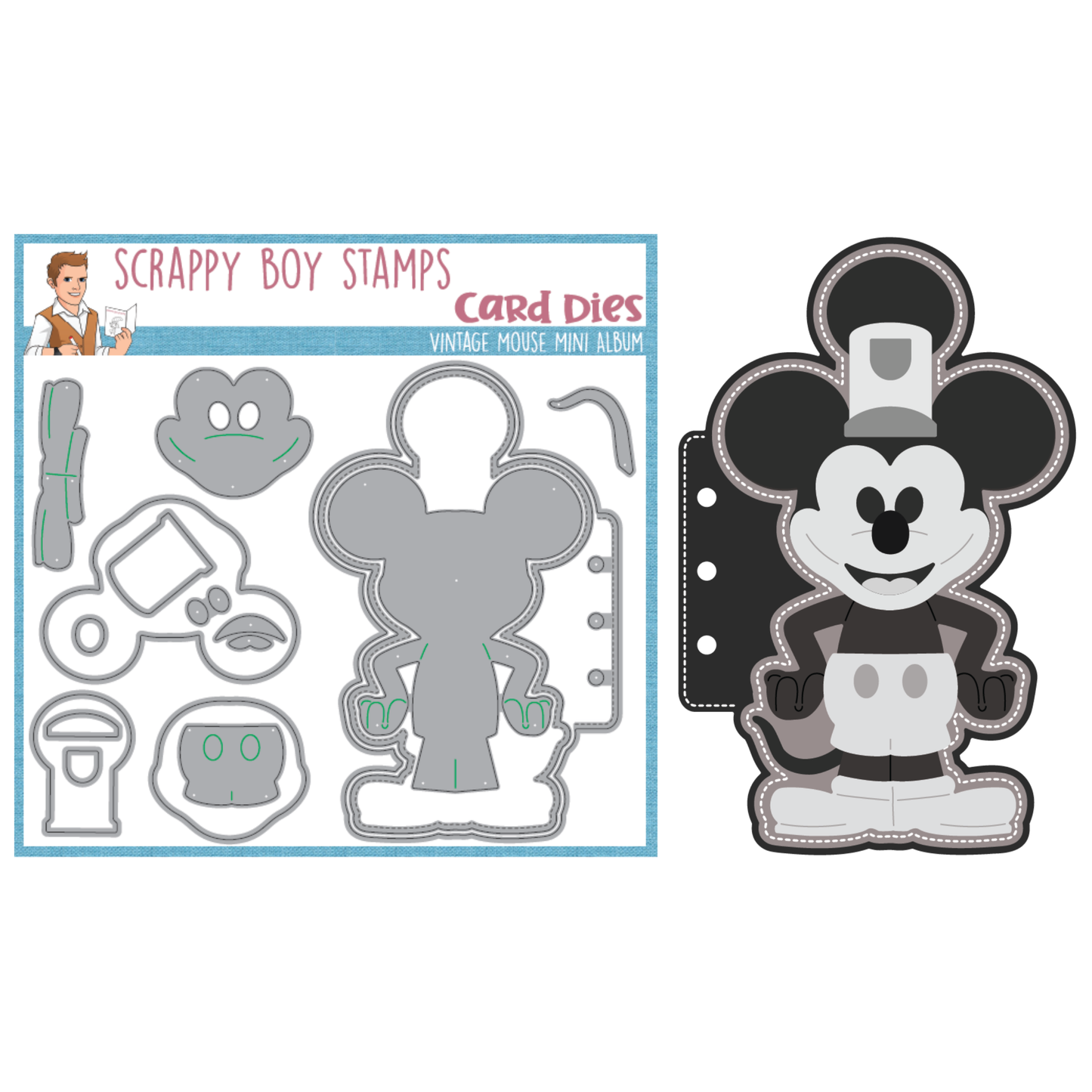 Vintage Mouse Mini Album Die Set scrappyboystamps