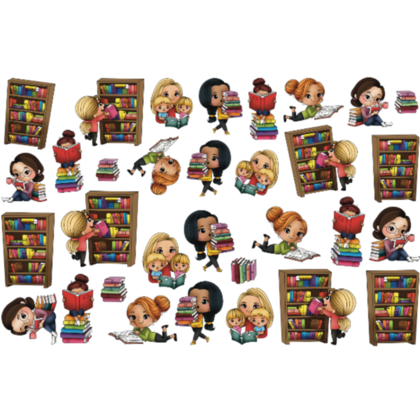 Cute Girls Book Lovers - Colored Die Cut Pieces Scrappy Boy Stamps