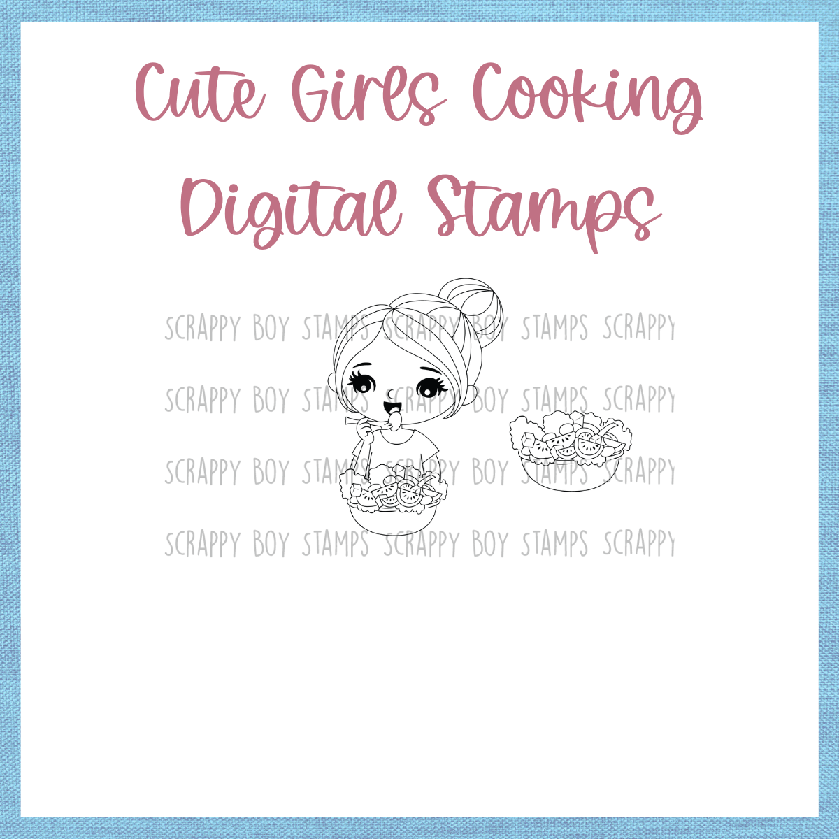 Cute Girls Cooking - DIGITAL STAMP scrappyboystamps