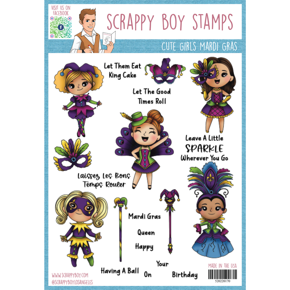 Cute Girls Mardi Gras - 6x8 Stamp Set Scrappy Boy Stamps