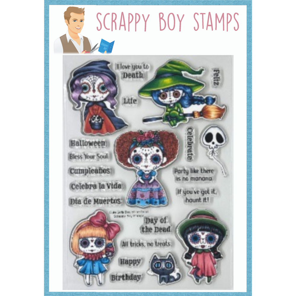 Cute Girls Day of the Dead 6x8 Stamp Set Scrappy Boy Stamps