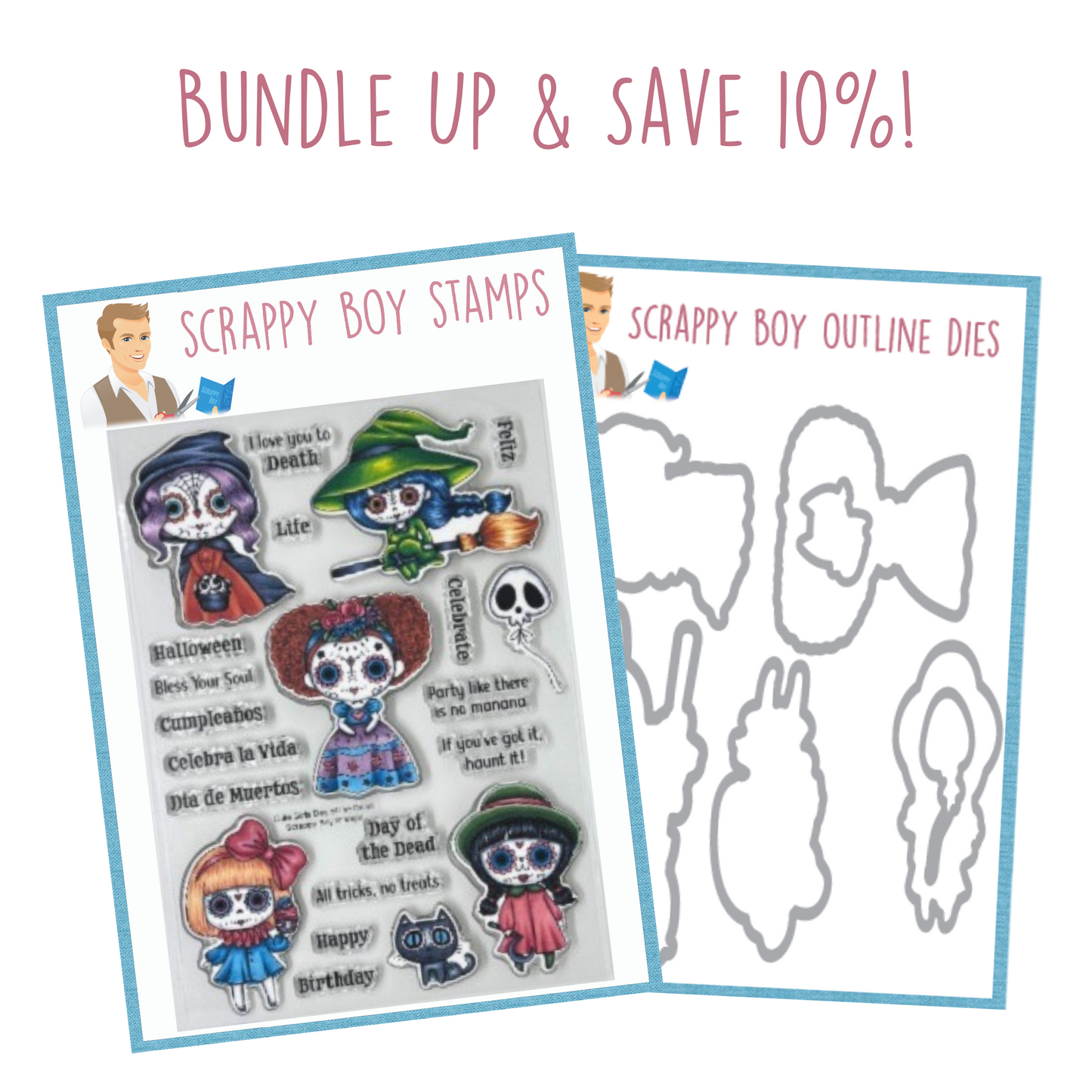 Bundle - Cute Girls - Day of the Dead Stamp & Outline Dies scrappyboystamps
