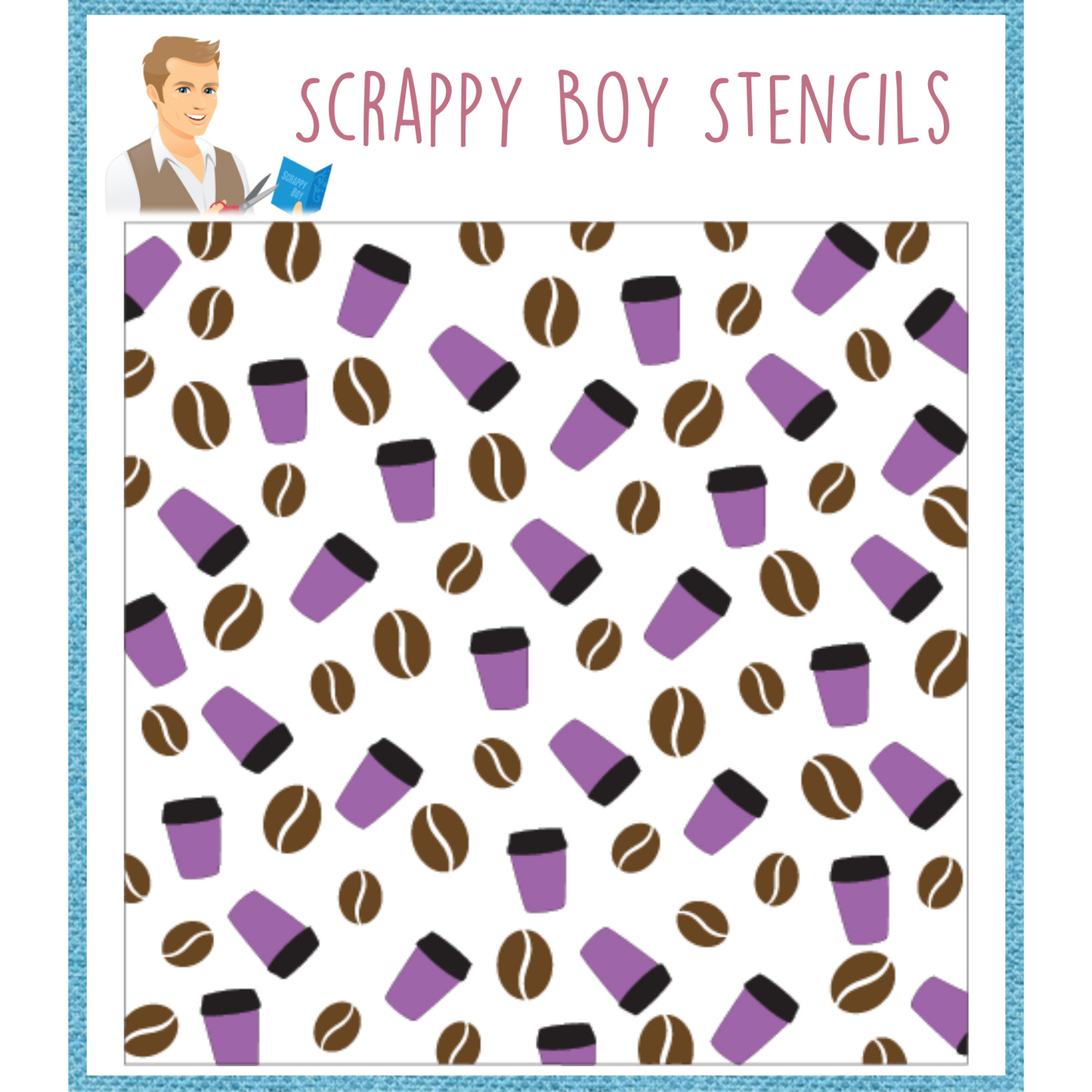 I Love Coffee Layered Background Stencil scrappyboystamps