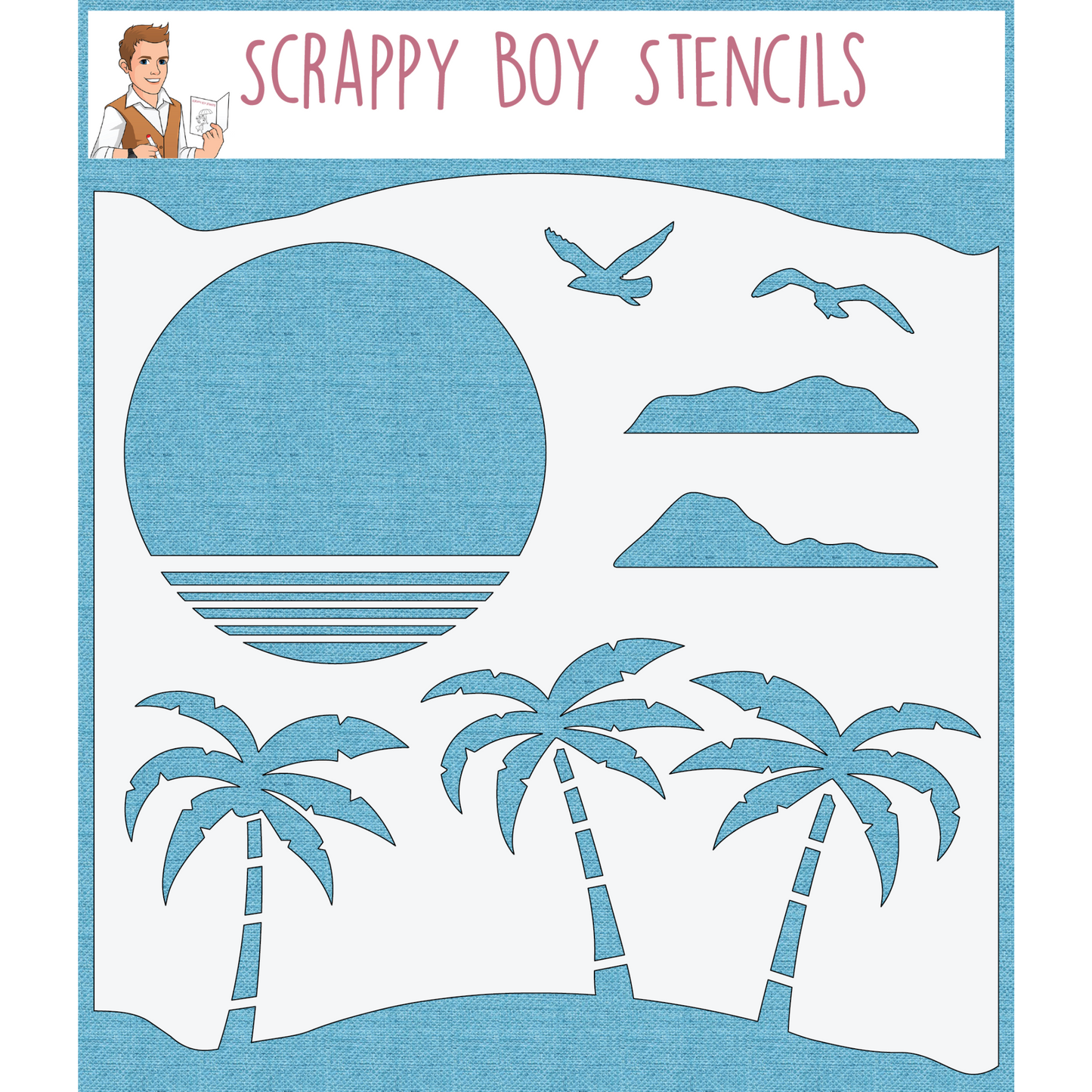 Island Scene Builder Stencil scrappyboystamps
