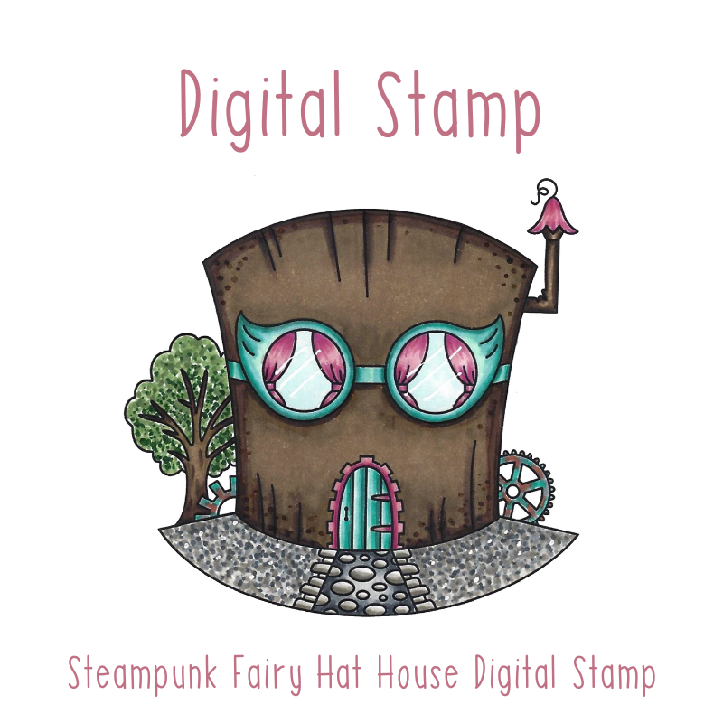 Steampunk Fairy Hat House - DIGITAL STAMP scrappyboystamps
