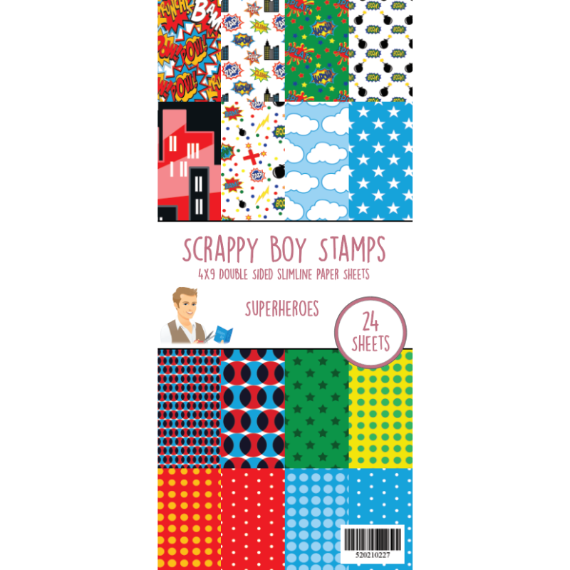 Superheroes 4x9 Slimline Paper Pack scrappyboystamps