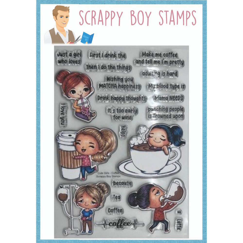 Cute Girls Coffee 6x8 Stamp Set Scrappy Boy Stamps