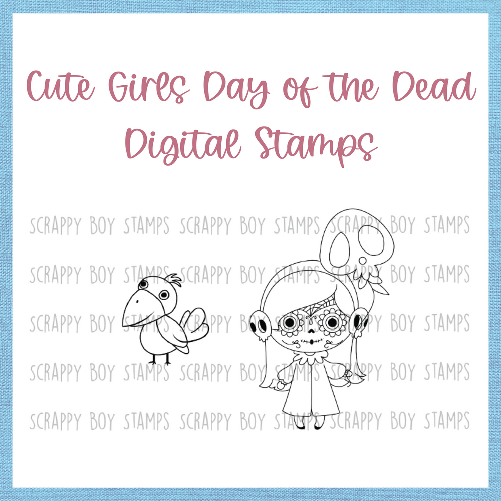 Cute Girls Day of the Dead - DIGITAL STAMP scrappyboystamps