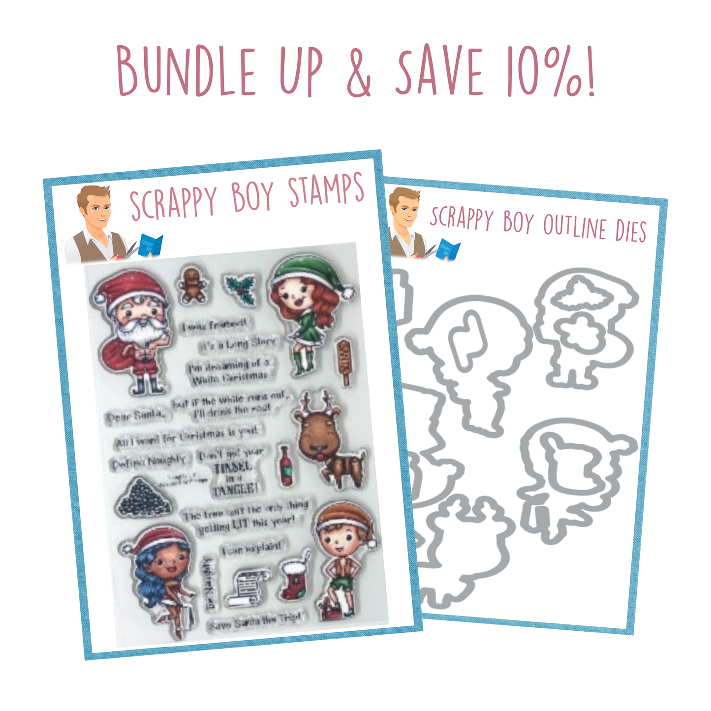 Bundle - Naughty List Stamp & Outline Dies scrappyboystamps