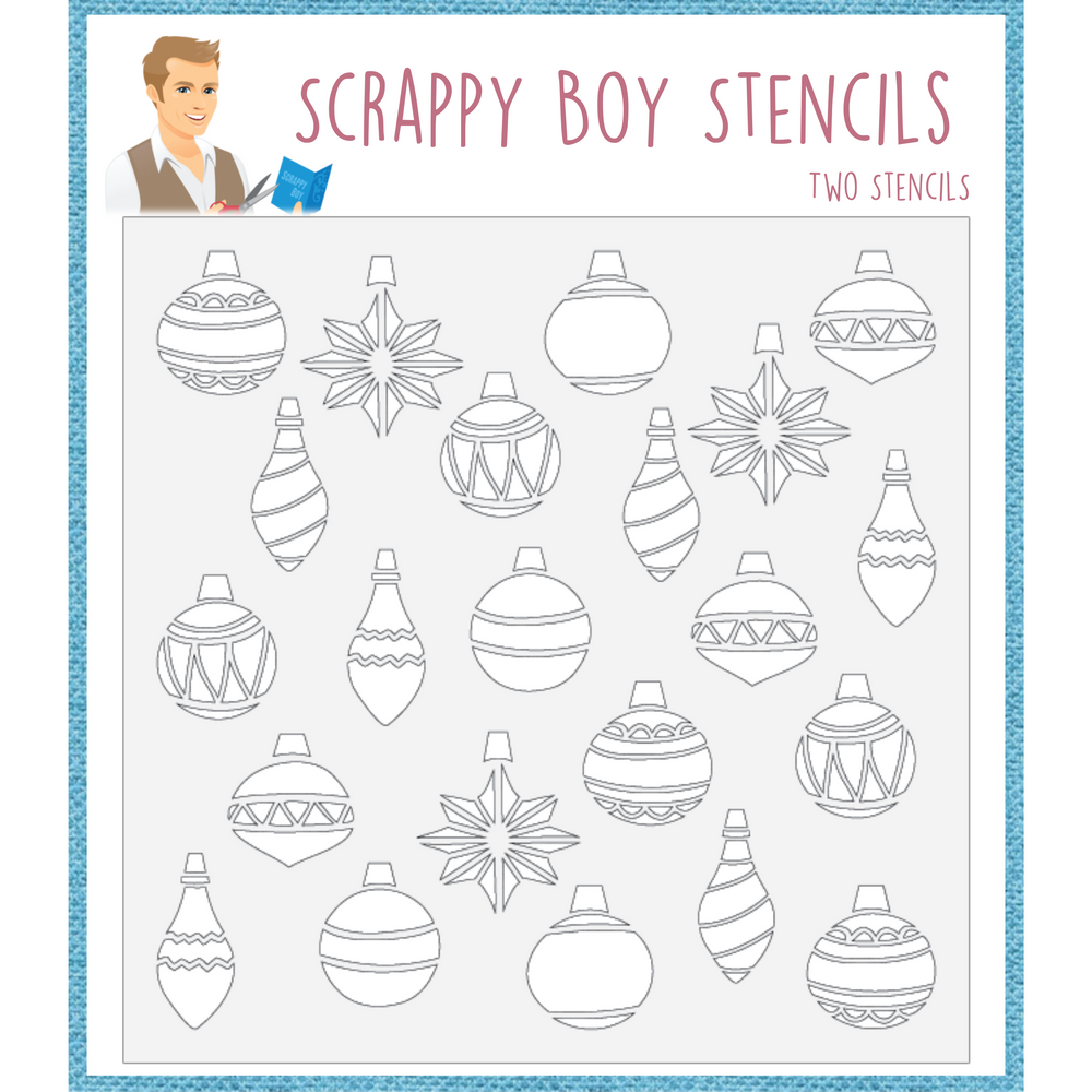 Merry & Bright Ornaments Layered Background Stencil scrappyboystamps
