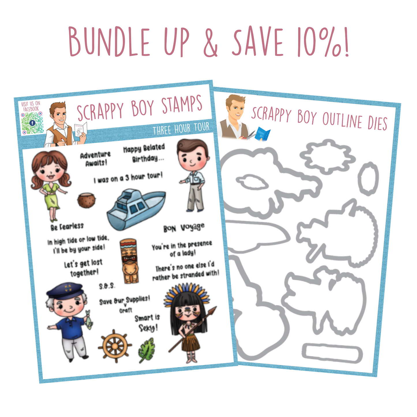 Bundle - Three Hour Tour Stamp & Outline Dies scrappyboystamps