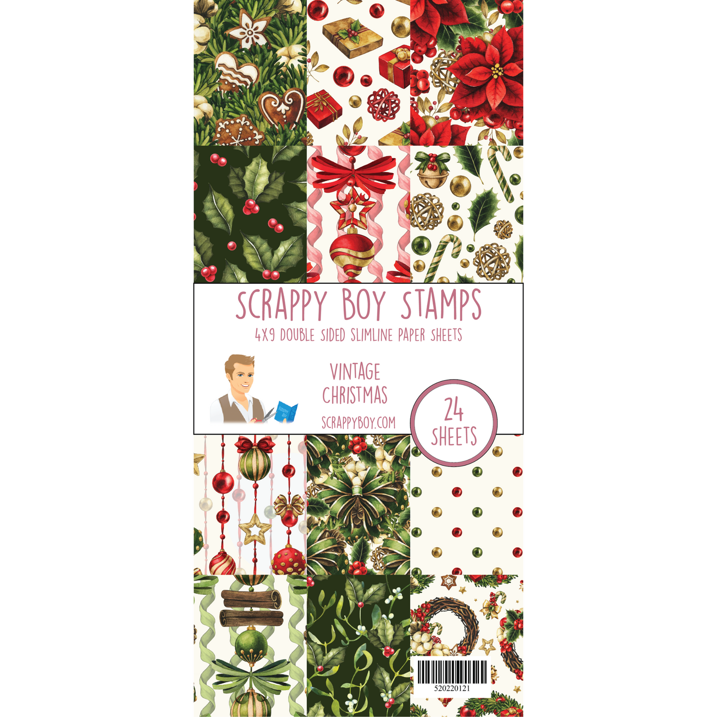 Vintage Christmas 4x9 Slimline Paper Pack scrappyboystamps