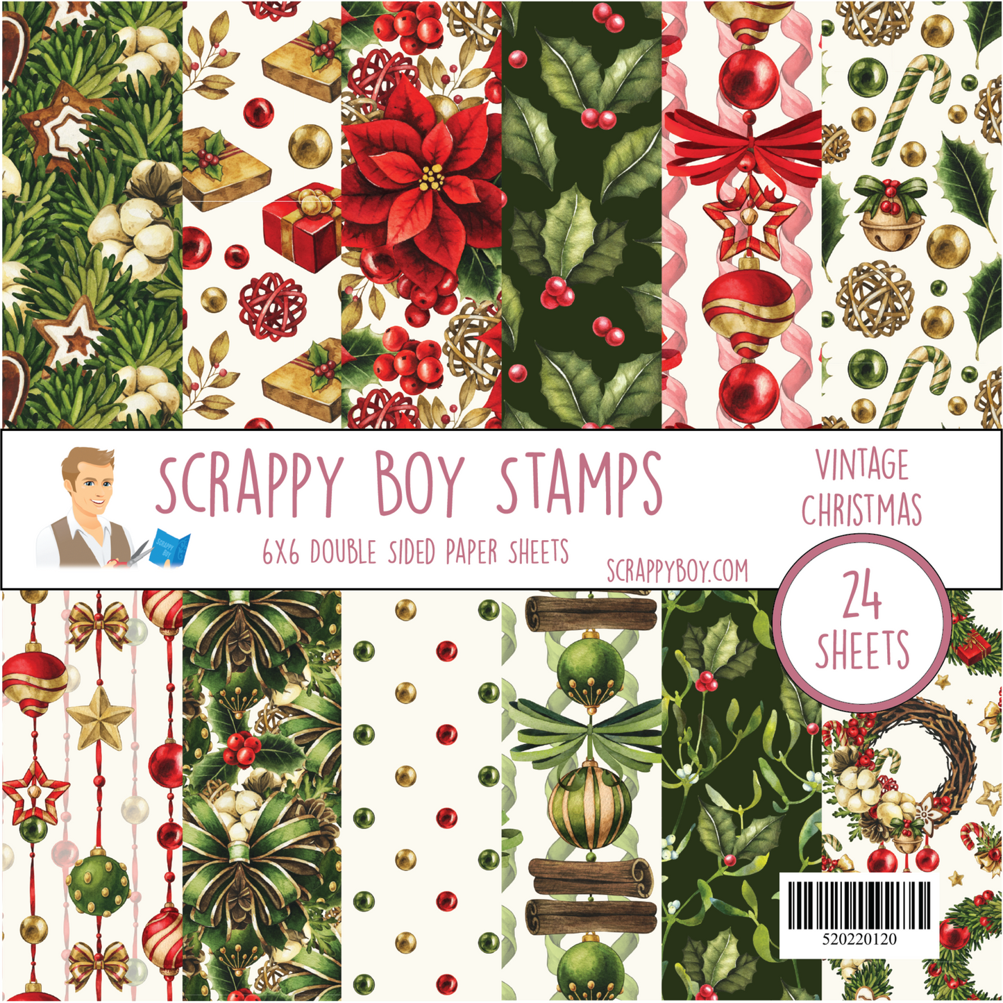 Vintage Christmas 6x6 Paper Pack scrappyboystamps