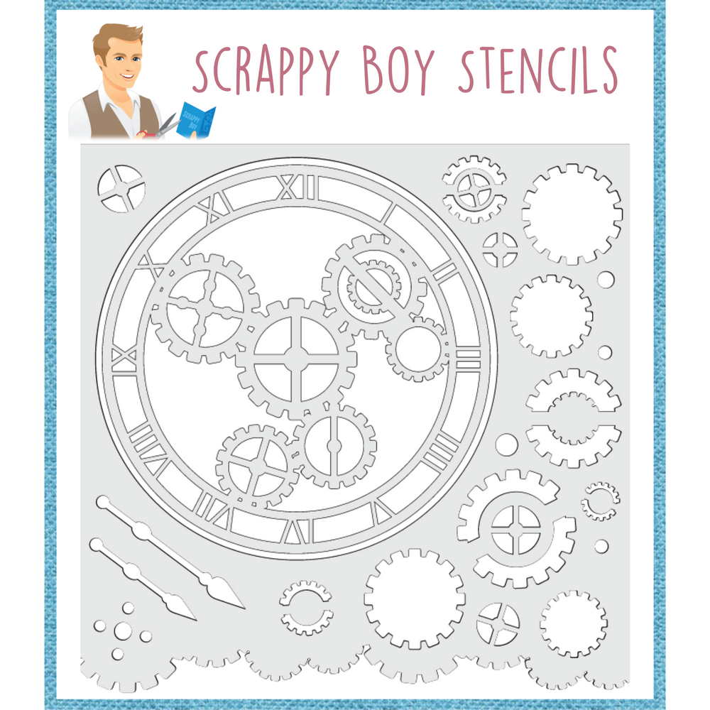 Steampunk Clock & Gears Stencil scrappyboystamps